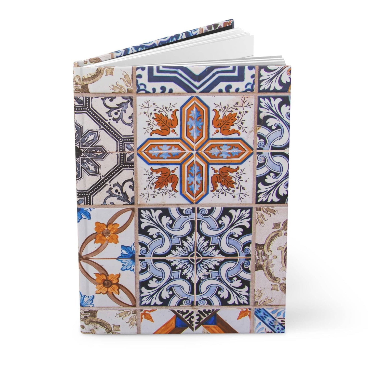 Matte Hardcover Journal – 150 Lined Pages, Tile Design Notebook