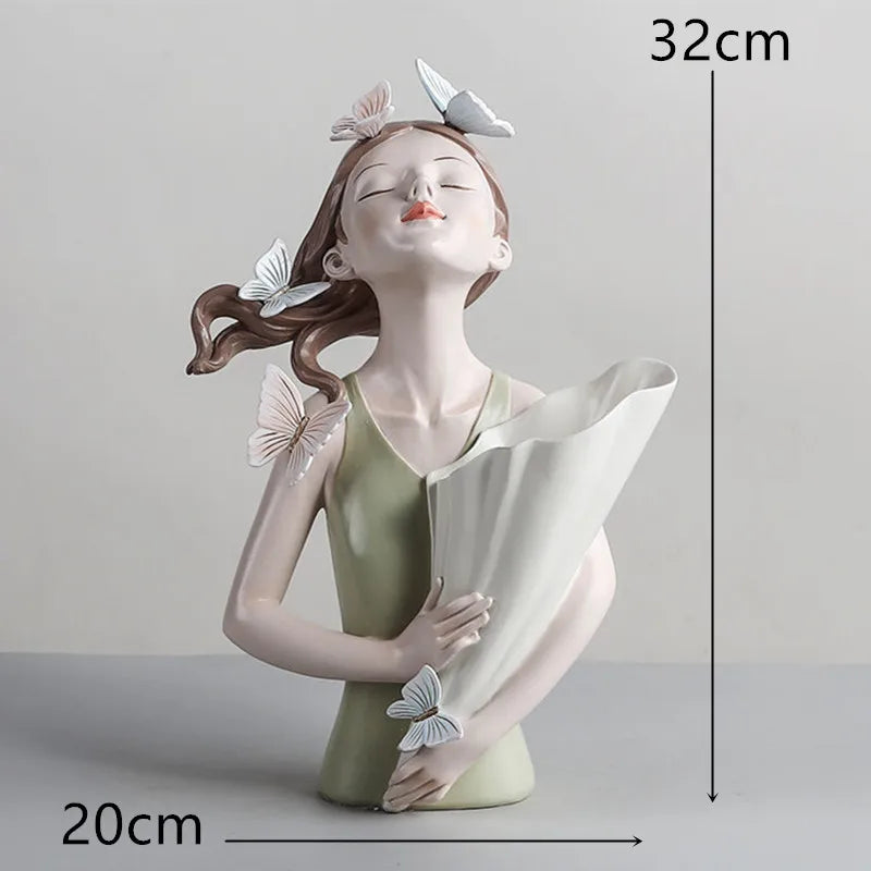 Bouquet Girl Sculpture - Creative Resin Ornament for Modern Home Decor and Gifts - KOSALI