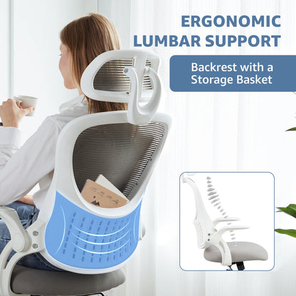 Ergonomic Mesh Office Chair with Flip-up Arms and Adjustable Headrest - KOSALI