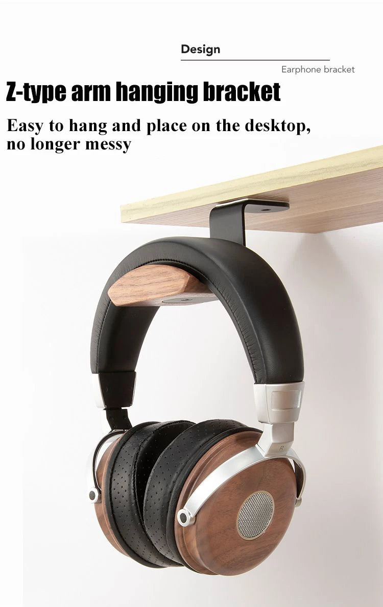 Walnut Wood &amp; Aluminum Alloy Headphone Stand with Solid Wooden Earphone Rack - KOSALI