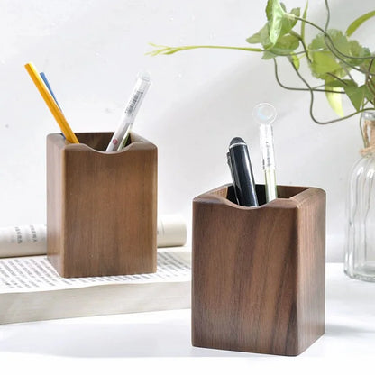 Natural Walnut Pen Holder – Elegant Desk Organizer for Pens, Stationery &amp; Gifts - KOSALI