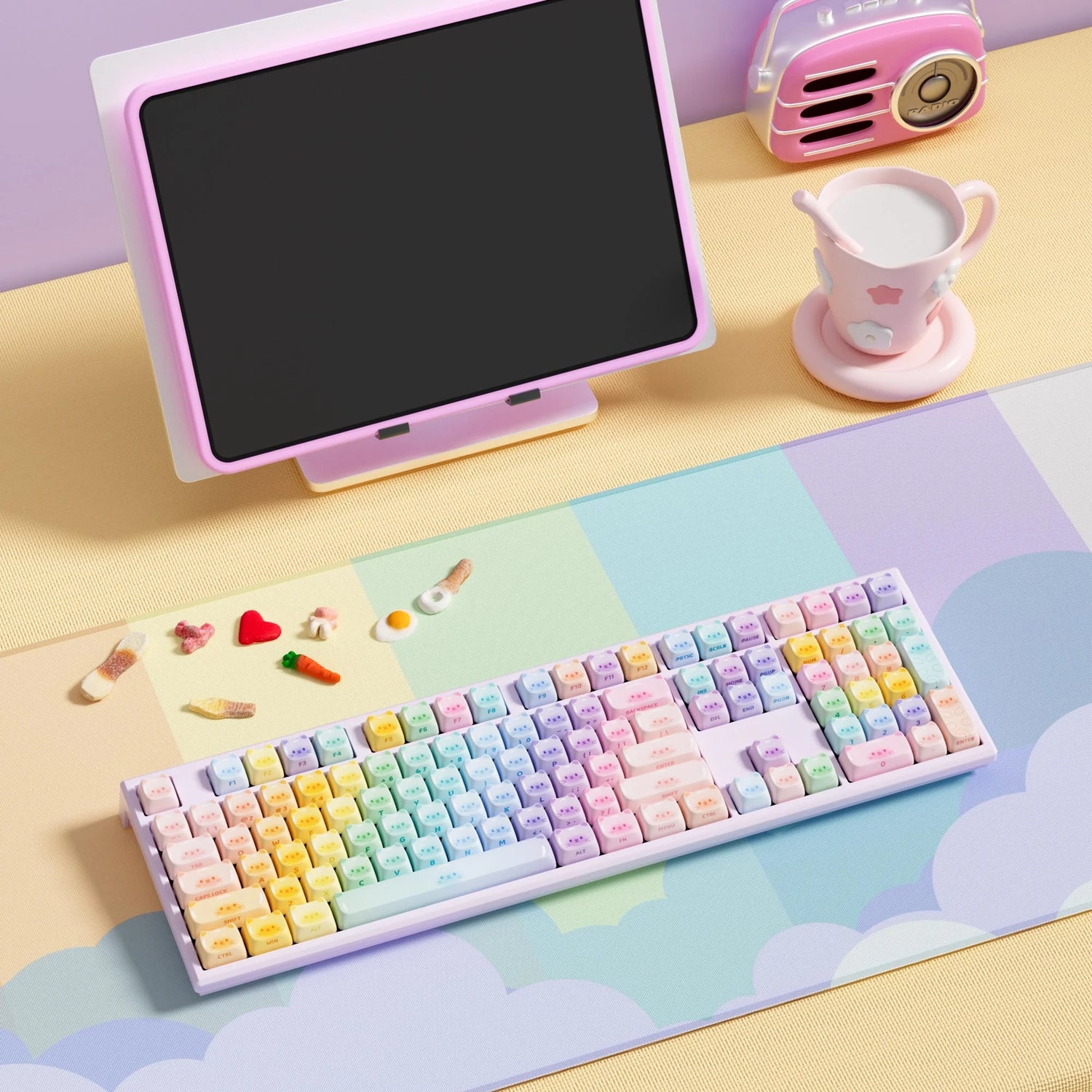 MG108B Bun Wonderland Wireless Mechanical Keyboard - 108 Keys, RGB Backlight, Hot-Swappable, Multi-Mode Connectivity - KOSALI