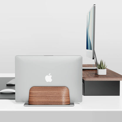 Black Walnut &amp; Aluminum Vertical Laptop Stand – Compatible with MacBook, Surface, HP, Dell - KOSALI