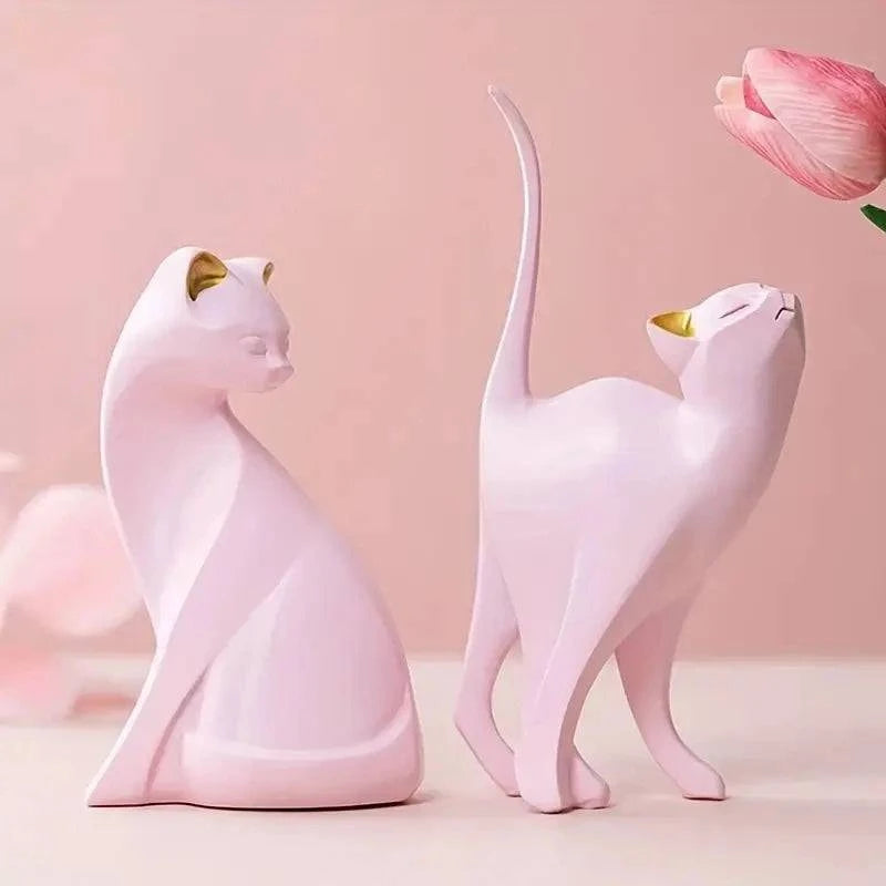 Couples Cat Resin Statue – Desktop Decor, Bookshelf Sculpture