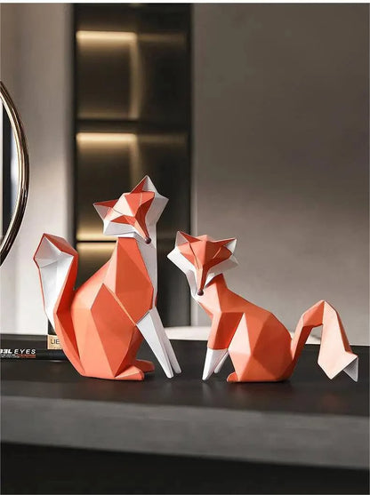 Fox Figurine Statue – Geometric Sculpture Decor