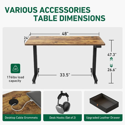 Adjustable Electric Standing Desk with Drawer and Storage for Home Office - KOSALI