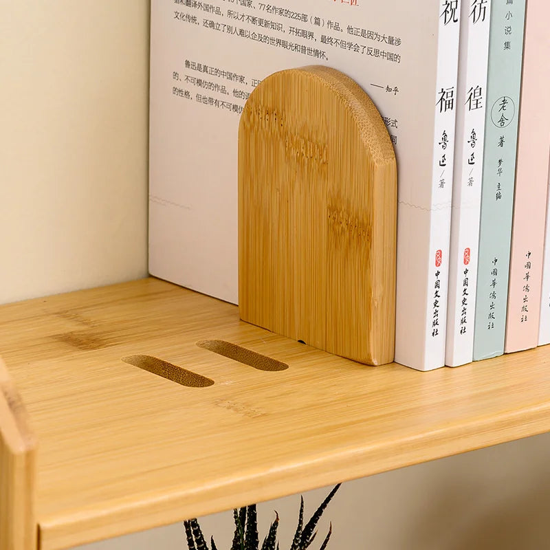 Simple Wooden Bookend Holder Organizer – Desktop Book Stand &amp; Storage Shelf for Office, School, and Home Decor - KOSALI