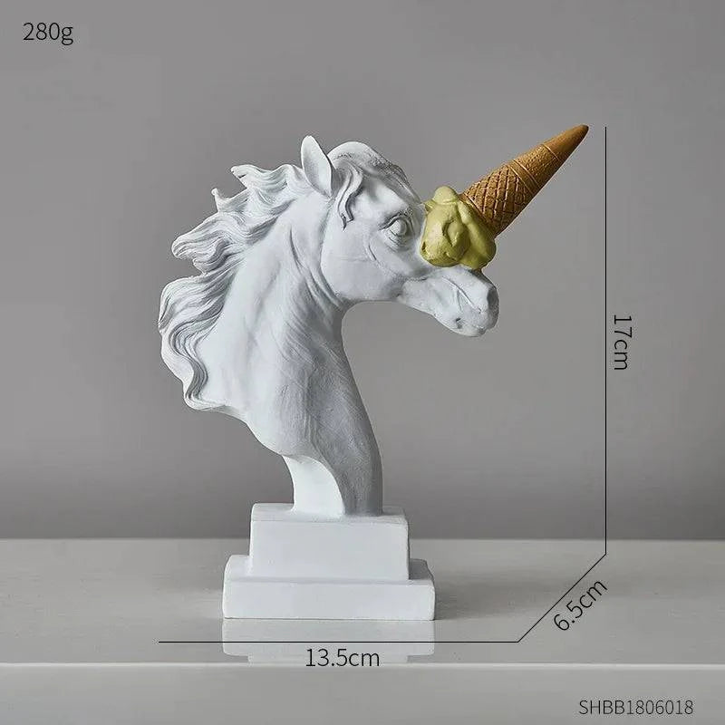 Modern Style Ice Cream Unicorn Sculpture – Home Desktop Decor Resin Statue, Living Room Decoration Interior Figurine Ornament Gift