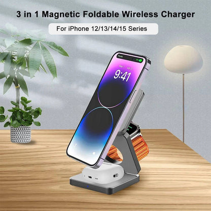 Wireless Charger 3 in 1 Foldable Magnetic Wireless Charging Station for iPhone 15 14 13 12 Pro Max, Apple Watch 8 9 Charger