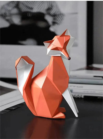 Fox Figurine Statue – Geometric Sculpture Decor