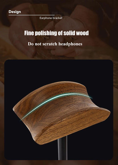 Walnut Wood &amp; Aluminum Alloy Headphone Stand with Solid Wooden Earphone Rack - KOSALI