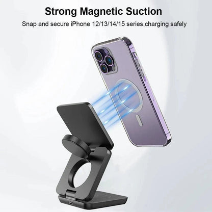 Wireless Charger 3 in 1 Foldable Magnetic Wireless Charging Station for iPhone 15 14 13 12 Pro Max, Apple Watch 8 9 Charger