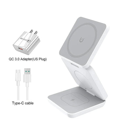 Wireless Charger 3 in 1 Foldable Magnetic Wireless Charging Station for iPhone 15 14 13 12 Pro Max, Apple Watch 8 9 Charger