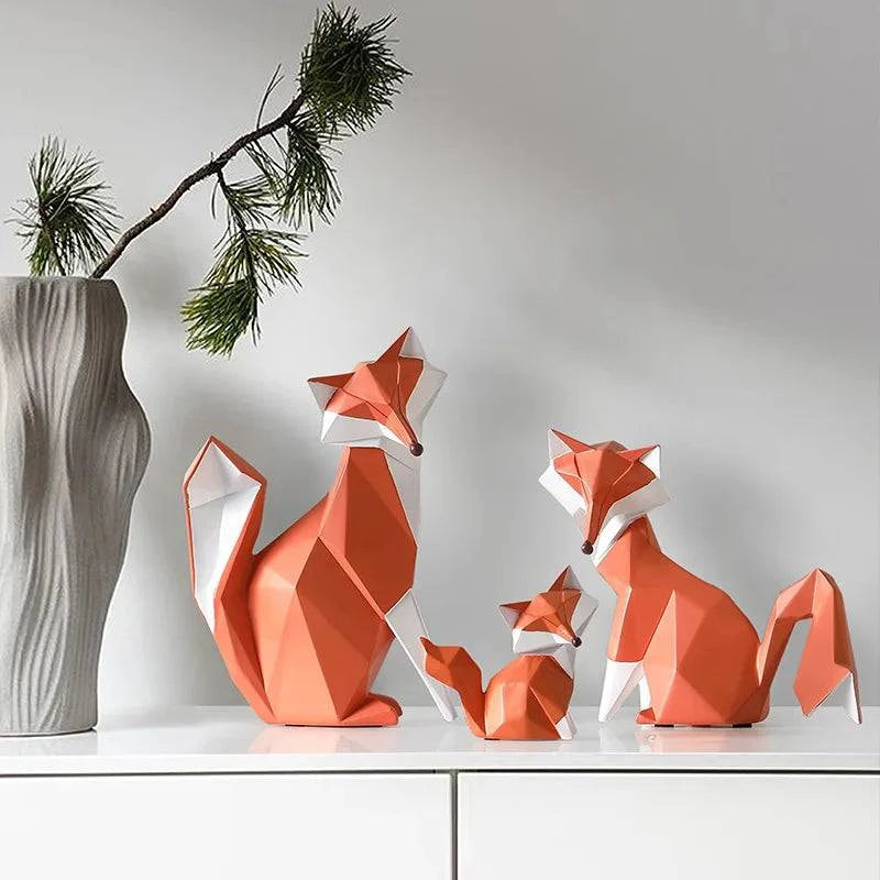 Fox Figurine Statue – Geometric Sculpture Decor