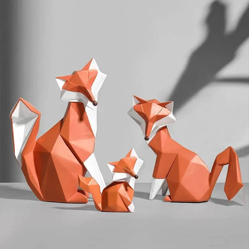 Fox Figurine Statue – Geometric Sculpture Decor