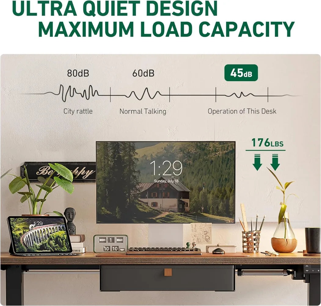 Adjustable Electric Standing Desk with Drawer and Storage for Home Office - KOSALI