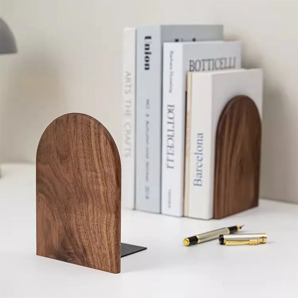 Natural Wooden Bookends &amp; Desk Organizer – Desktop Storage Holder for Home &amp; Office - KOSALI