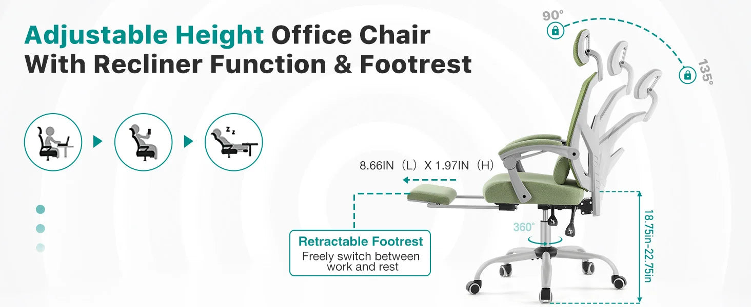 Ergonomic Reclining High Back Mesh Office Chair with Lumbar Support Pillow - KOSALI