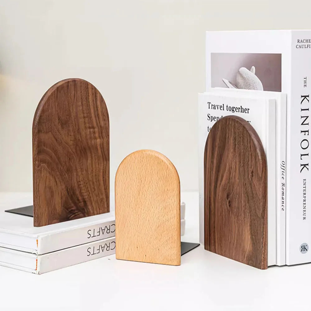 Natural Wooden Bookends &amp; Desk Organizer – Desktop Storage Holder for Home &amp; Office - KOSALI