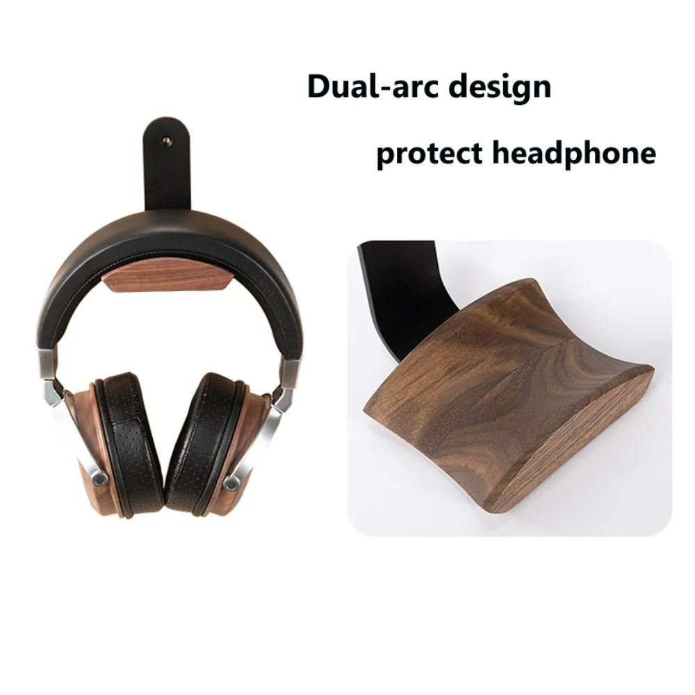 Walnut Wood &amp; Aluminum Alloy Headphone Stand with Solid Wooden Earphone Rack - KOSALI