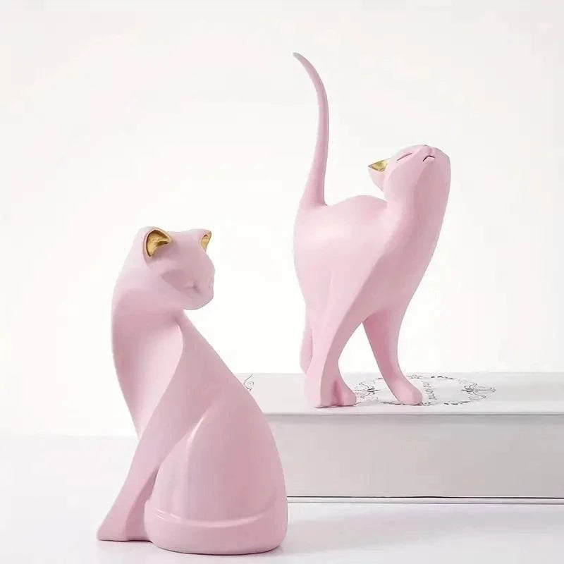 Couples Cat Resin Statue – Desktop Decor, Bookshelf Sculpture