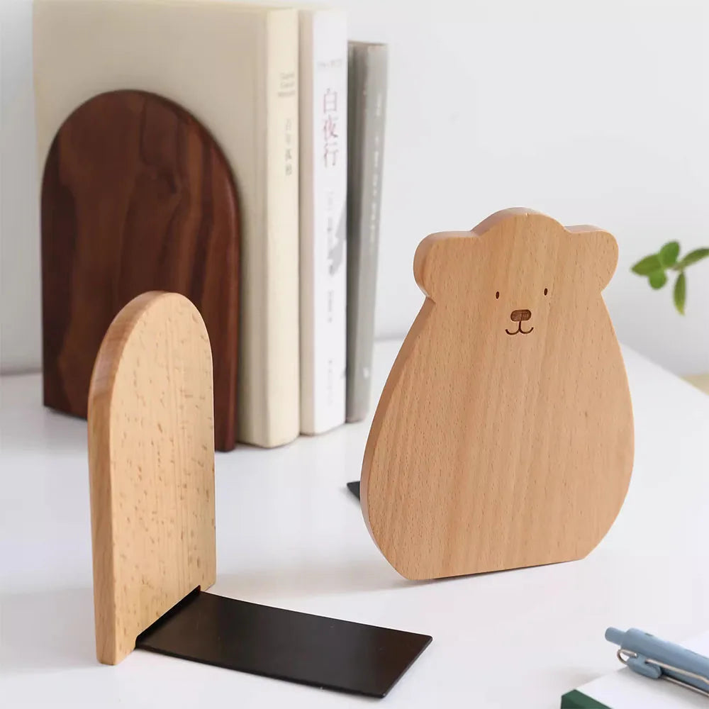 Natural Wooden Bookends &amp; Desk Organizer – Desktop Storage Holder for Home &amp; Office - KOSALI