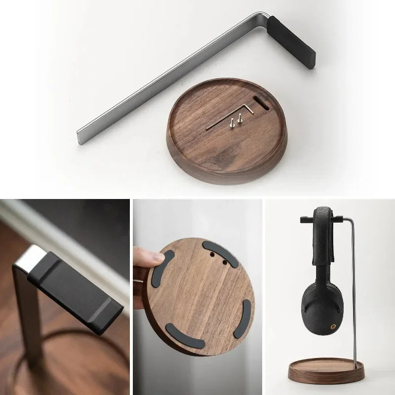 E-sports Gaming Headphone Stand with Black Walnut &amp; Metal Alloy Holder - KOSALI