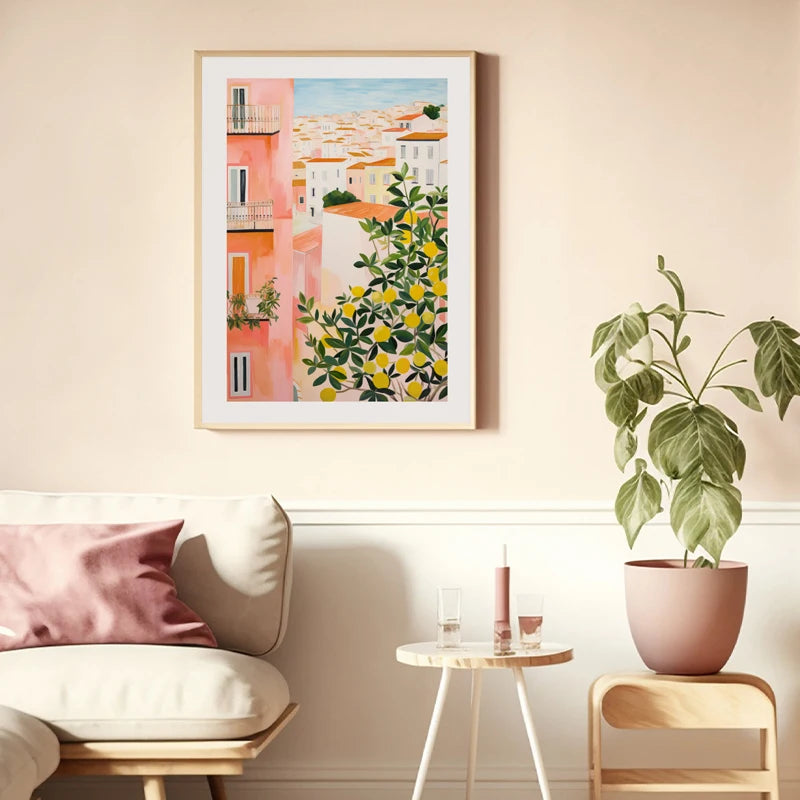 Abstract Travel Art Poster - Apricot Aperol Cocktail Canvas Print - KOSALI