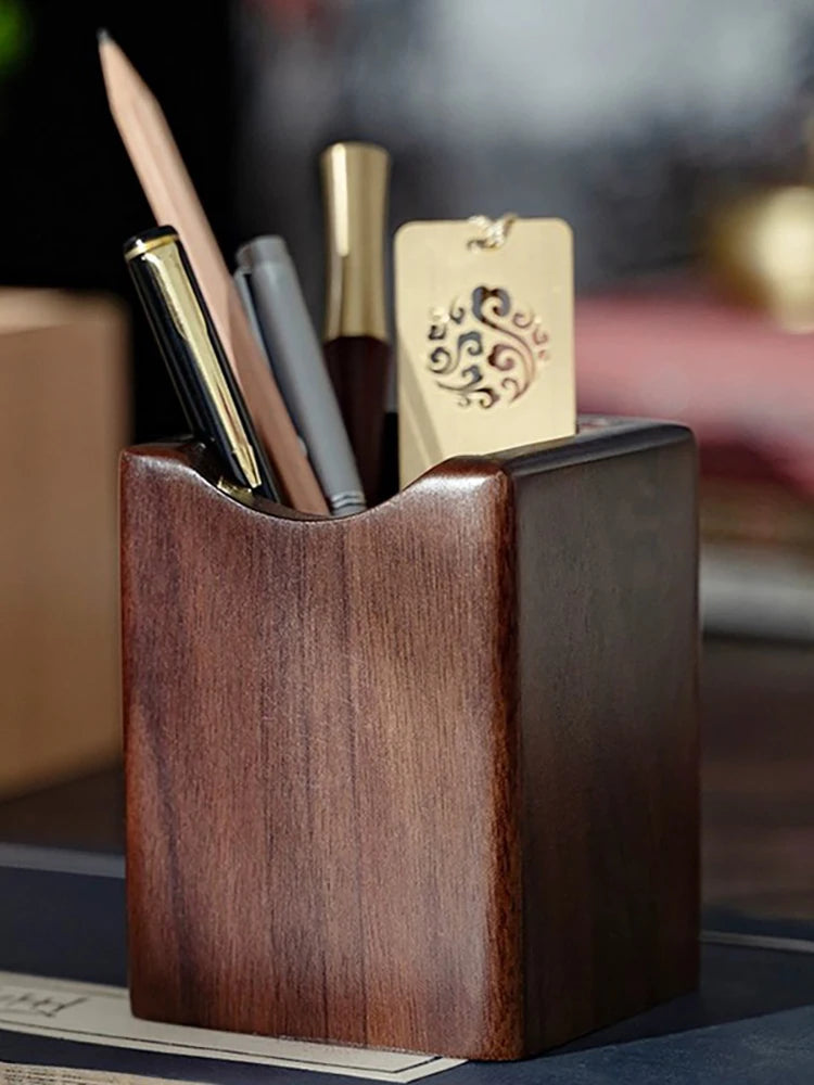 Natural Walnut Pen Holder – Elegant Desk Organizer for Pens, Stationery &amp; Gifts - KOSALI