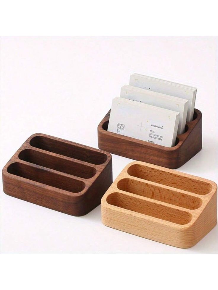 Solid Wood Business Card Holder – Beech Wood Desk Organizer